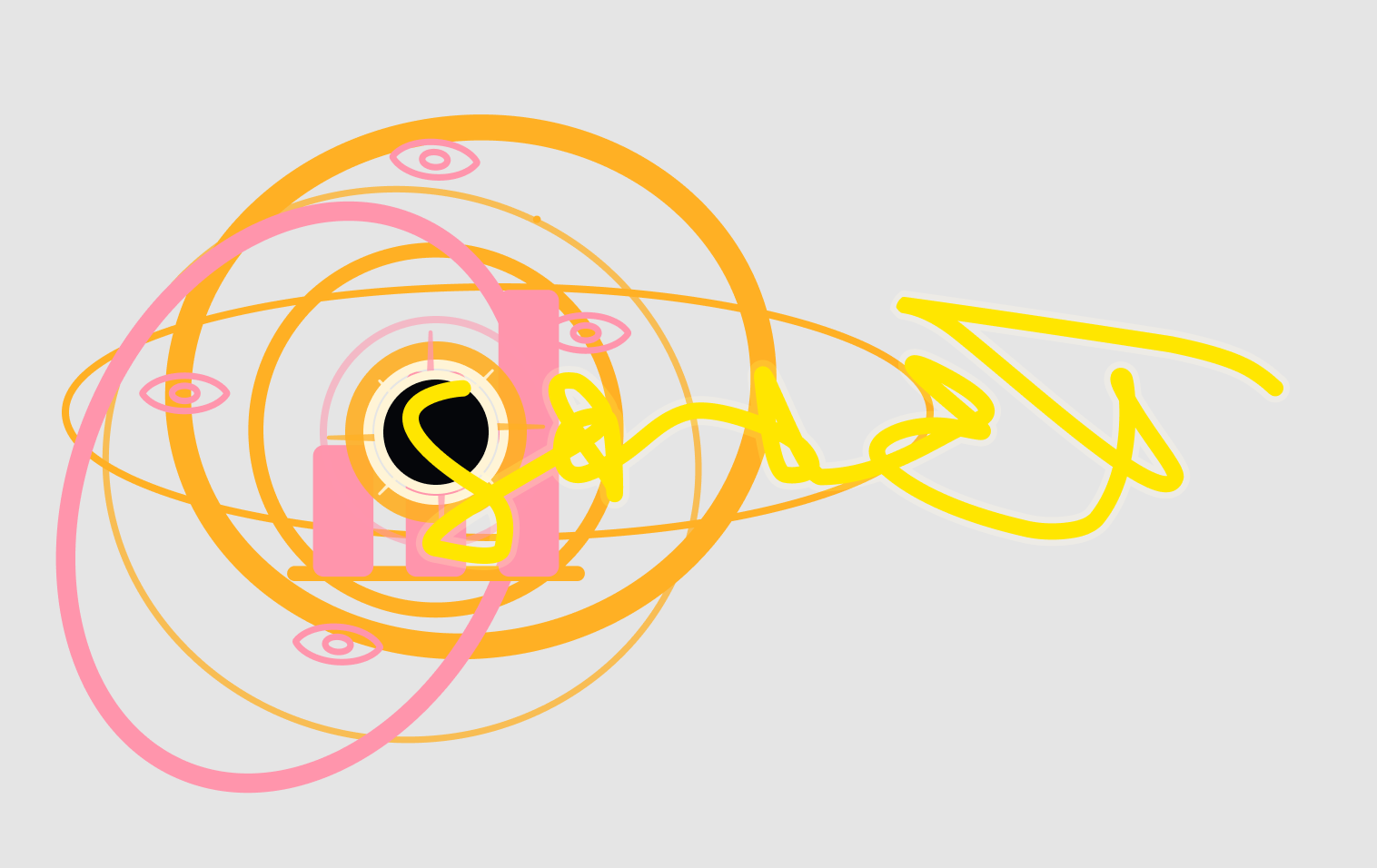 The Eschatonic mark: rings of gold and rose with open eyes, around a dark centre, signed in yellow